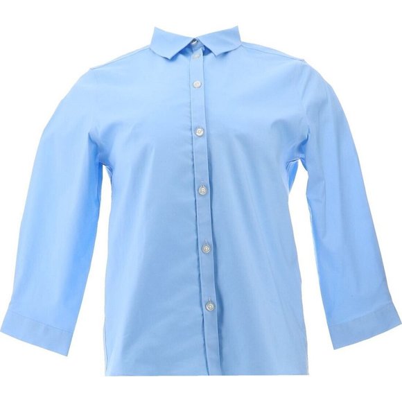 NWT LANDS' END UNIFORM 3/4 SLEEVE NO GAPE STRETCH BUTTON DOWN LIGHT SEA BLUE 14 - Picture 1 of 9